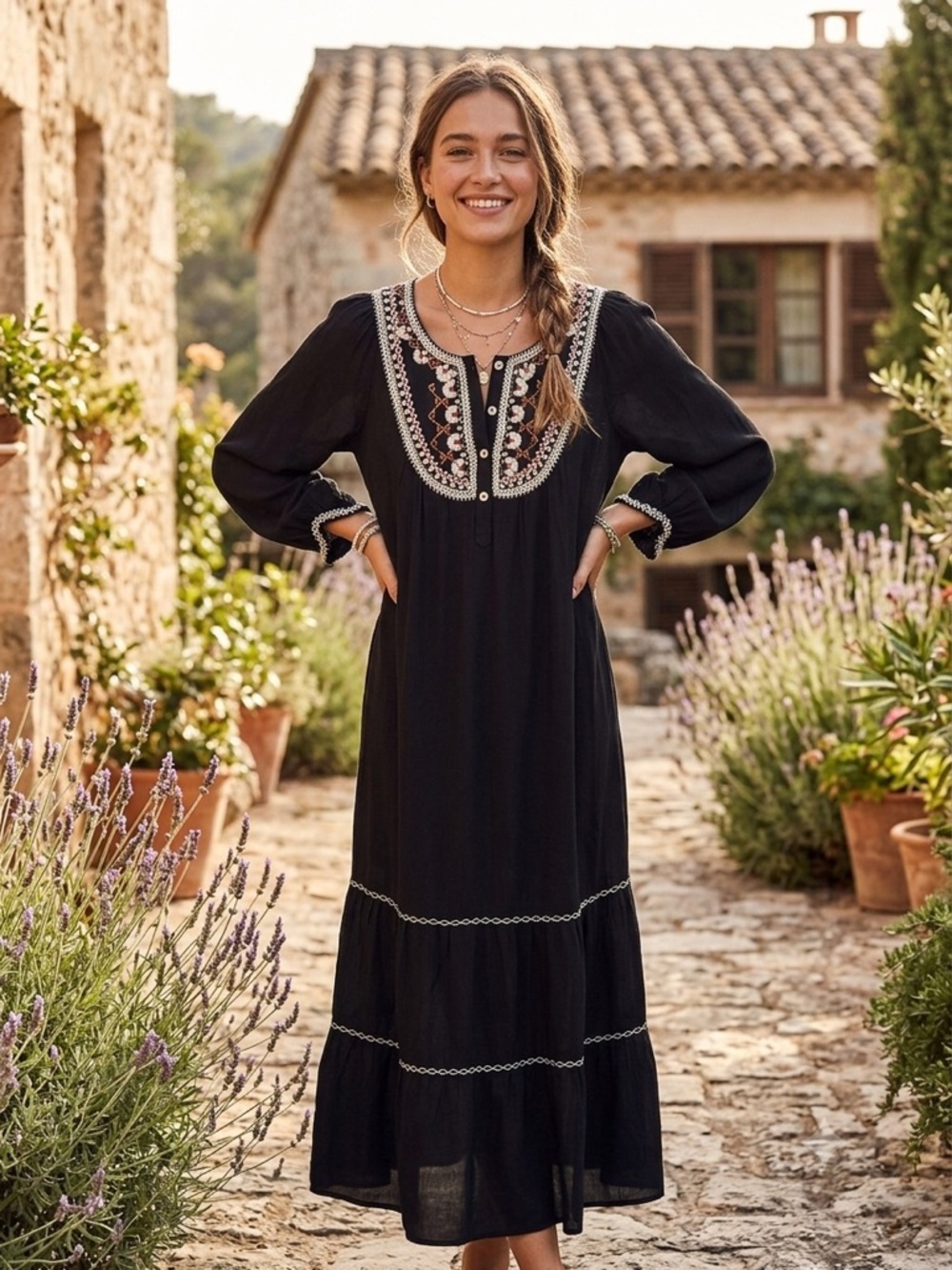 Max Studio Black Embroidered Maxi Dress